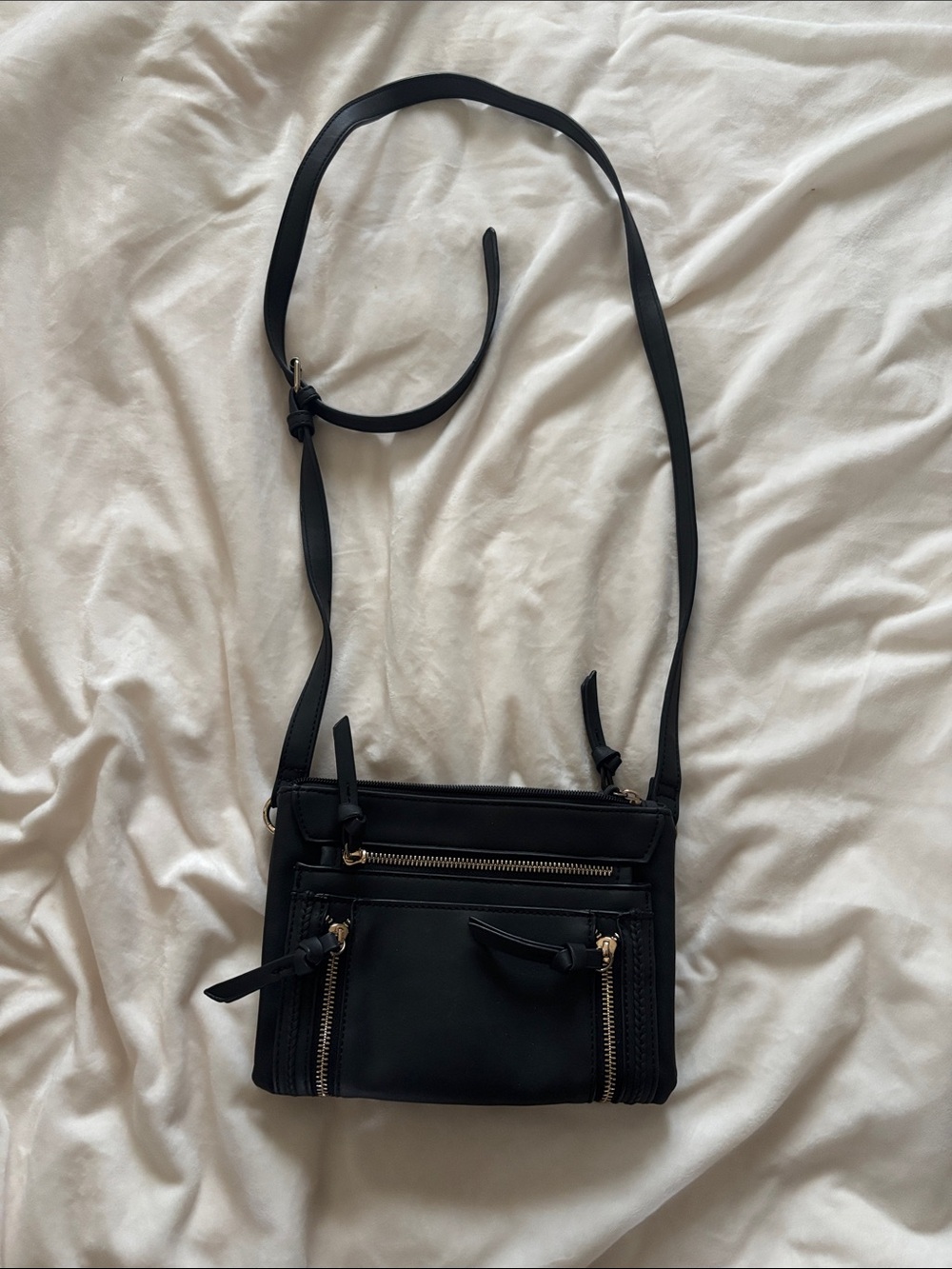 Black Crossbody Bag with Multi-Zip Pockets